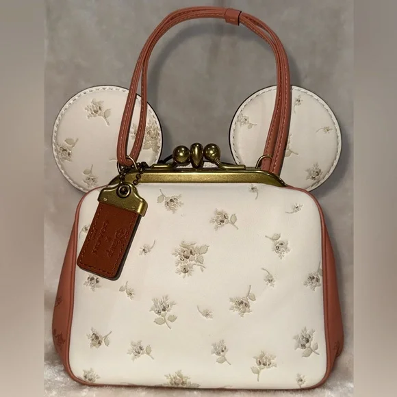 Limited Disney x Coach Minnie Mouse Kisslock Bag Cream & Pink Floral Print New! - Picture 5 of 17
